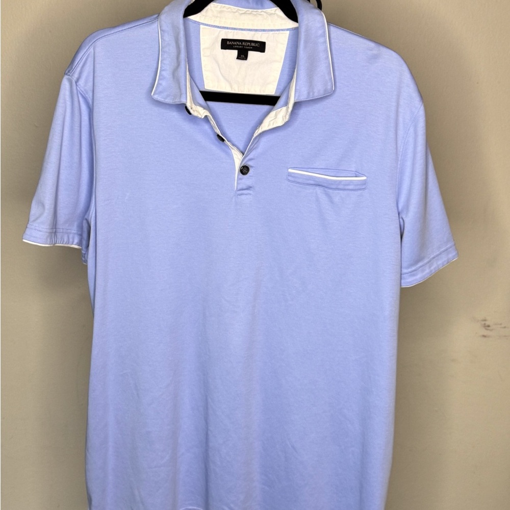 Banana Republic Light Blue Polo White Trim XL Soft Knit